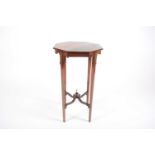 A small octagonal mahogany and inlaid occasional table, with hand painted floral spray decoration,