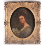 19th century school, an oval portrait of a lady, unsigned oil on canvas, 52 cm x 41 cm in a carved