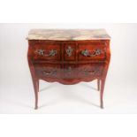 A Louis XV style, walnut and kingwood veneered 'Bombe' two-drawer commode, with shaped serpentine