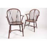 An early to mid-19th-century elm and yew wood 'Windsor' open armchair with spindle and hoop back