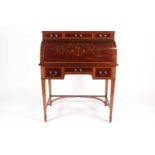 A Maple & Co mahogany and satinwood crossbanded cylinder bureau, with Florentine inlaid
