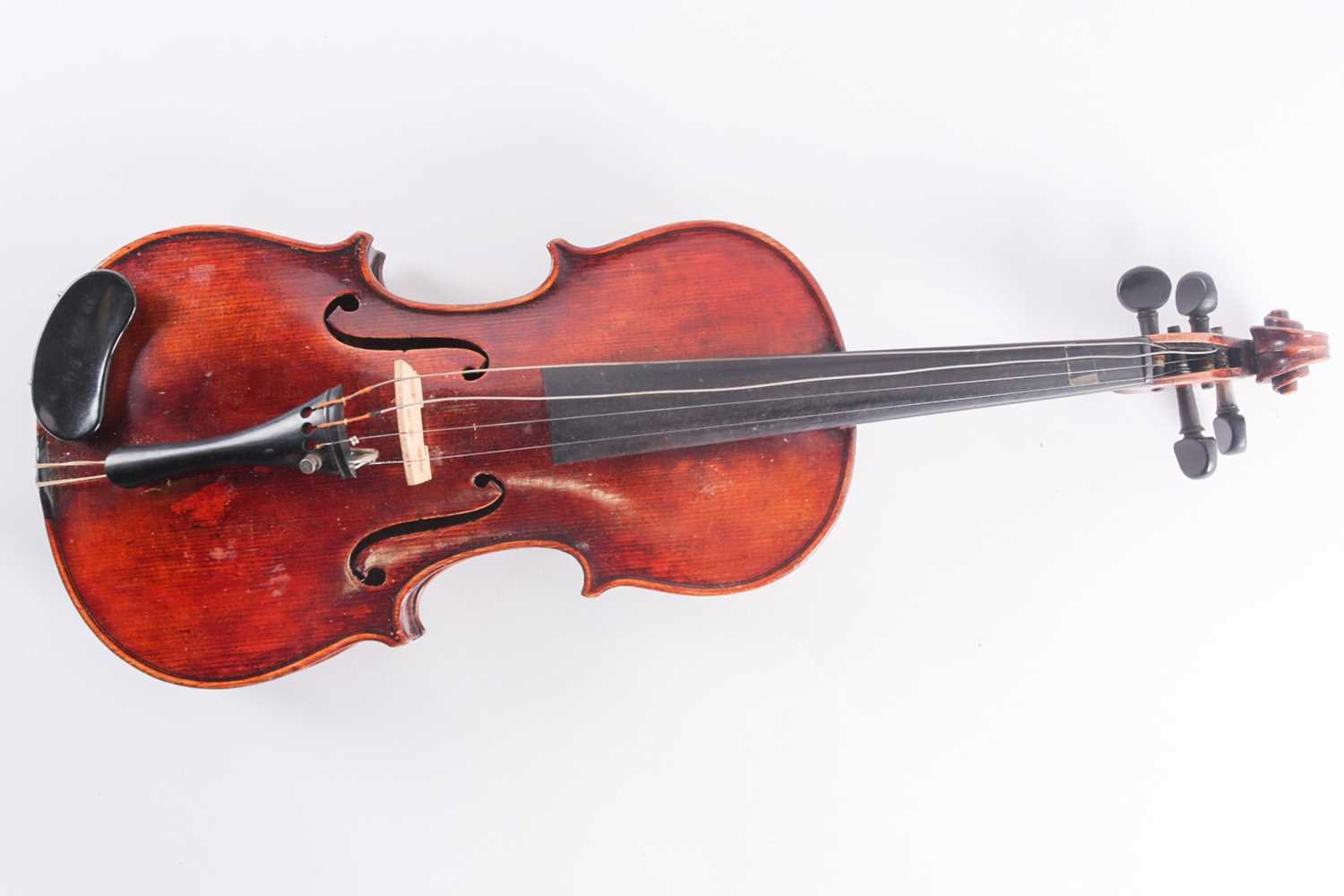A German three-quarter violin with scarfed scroll and two-piece figured back. Bearing a "Caspar Da - Image 6 of 11