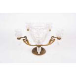 An Osler gilt metal and cut glass table centrepiece, late 19th century, the bowl with petal shaped