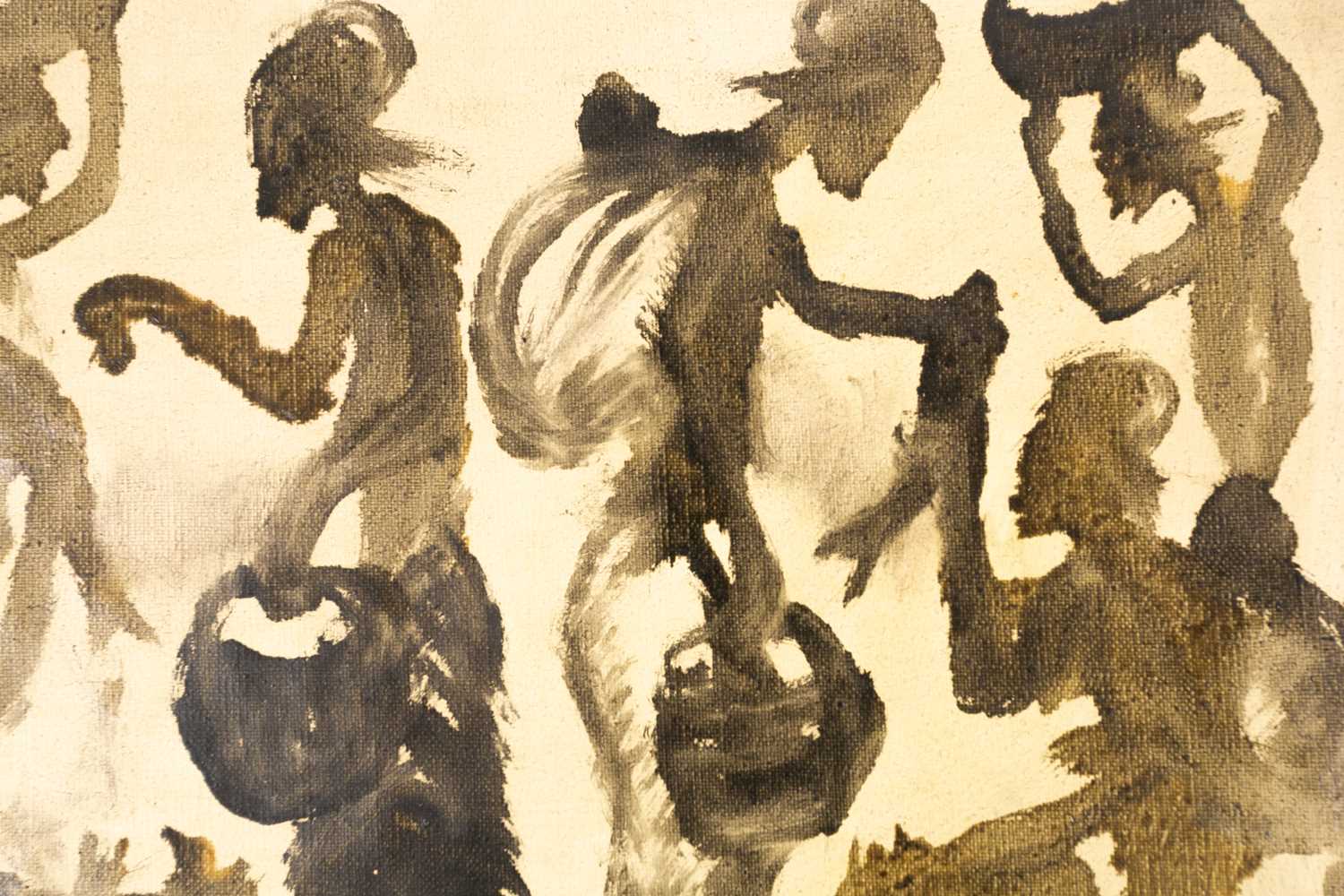 Attributed to Mwenze Kibwanga (1925-1999) Congolese, abstract study of fish sellers at work, oil - Image 5 of 5