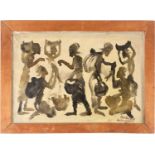 Attributed to Mwenze Kibwanga (1925-1999) Congolese, abstract study of fish sellers at work, oil