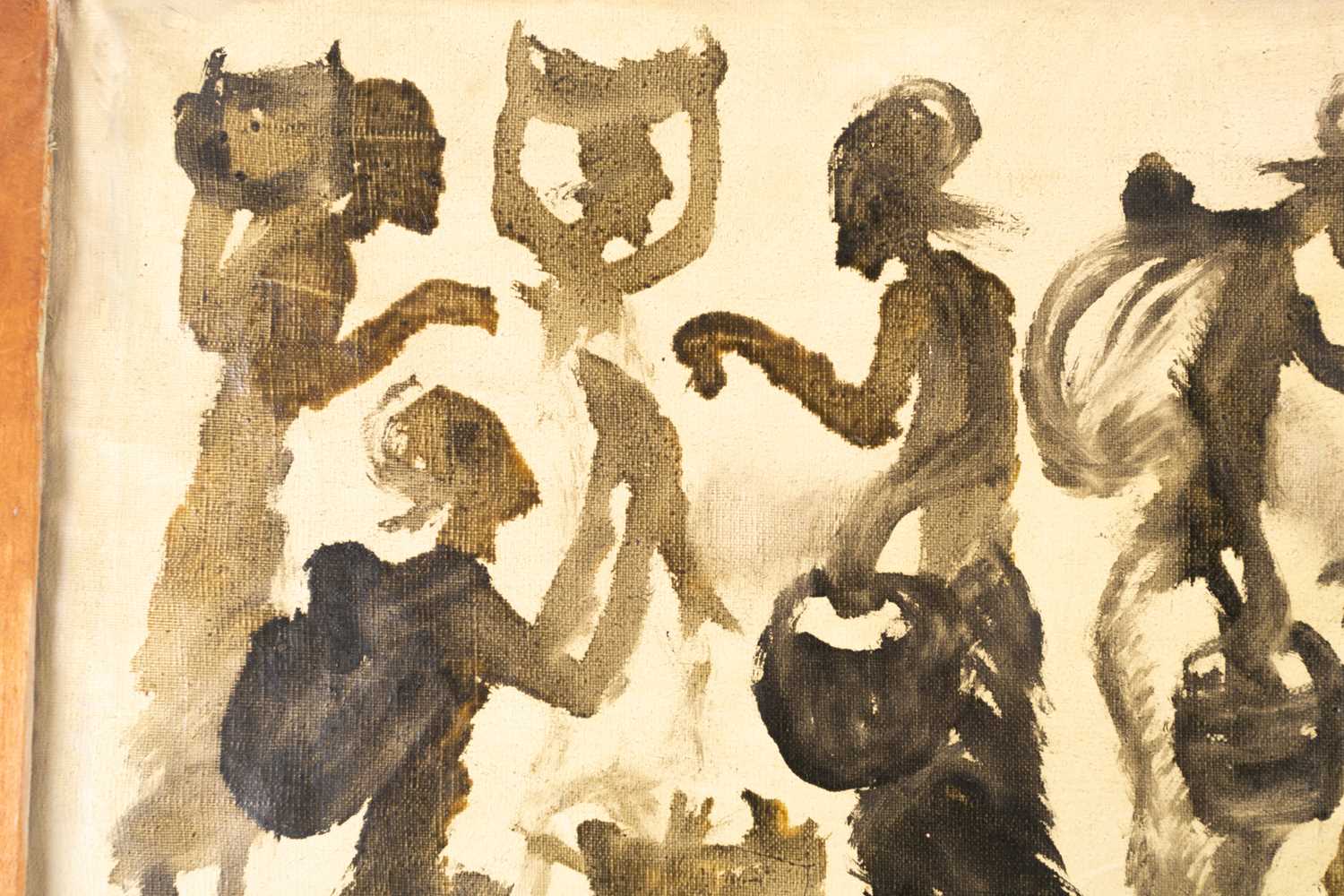 Attributed to Mwenze Kibwanga (1925-1999) Congolese, abstract study of fish sellers at work, oil - Image 3 of 5