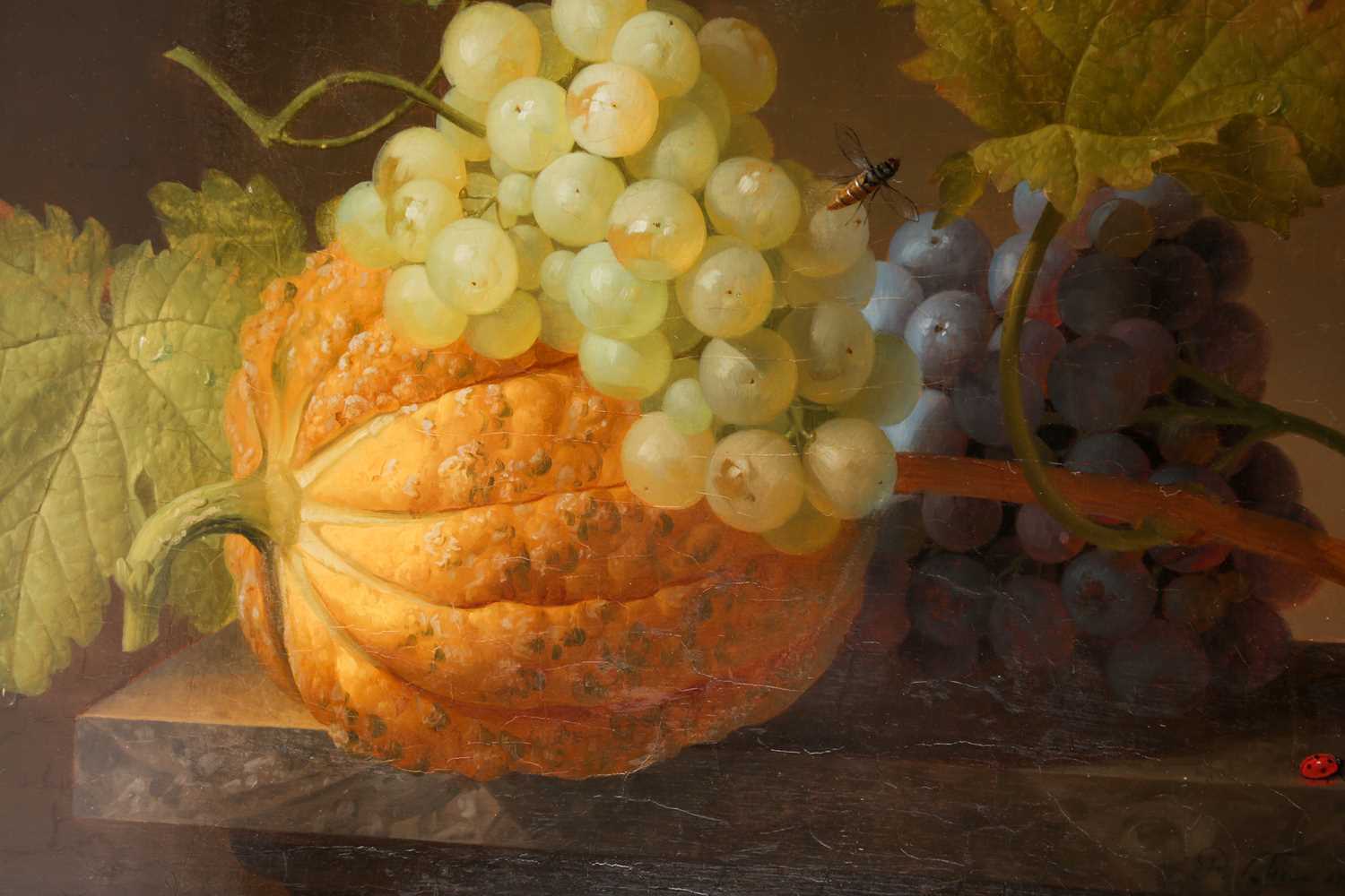 Attributed to Pieter Faes (1750 – 1814), 'Still Life of Grapes and a Melon on a Ledge', and a 'Still - Image 2 of 8