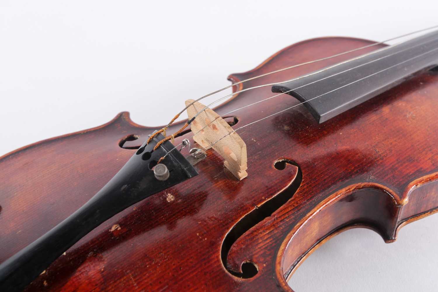 A German three-quarter violin with scarfed scroll and two-piece figured back. Bearing a "Caspar Da - Image 7 of 11