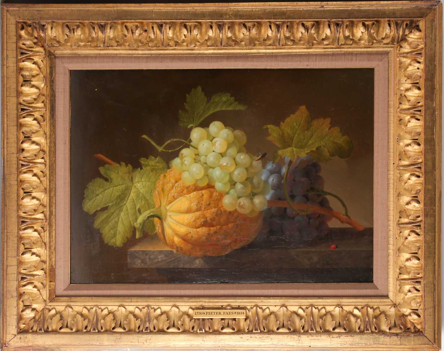 Attributed to Pieter Faes (1750 – 1814), 'Still Life of Grapes and a Melon on a Ledge', and a 'Still - Image 5 of 8