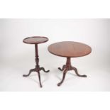 A George III mahogany circular dish topped, tripod wine table on cabriole supports. 40 cm diameter x