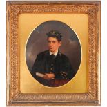 A 19th-century oval overpainted photographic portrait of a young Royal Navy officer, 'Worcester'