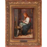 Lanfant de Metz (1814 – 1892) ‘The Art Student’, signed, oil on canvas, 26cm x 17cm