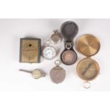 A Houghton 'Ticka' pocket camera, a cased pocket barometer, an oversized brass mounted compass and a