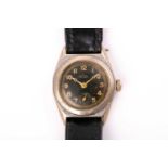 A military Rotary 'claw' 4/240 wristwatch, black radium dial with Arabic numerals and subsidiary