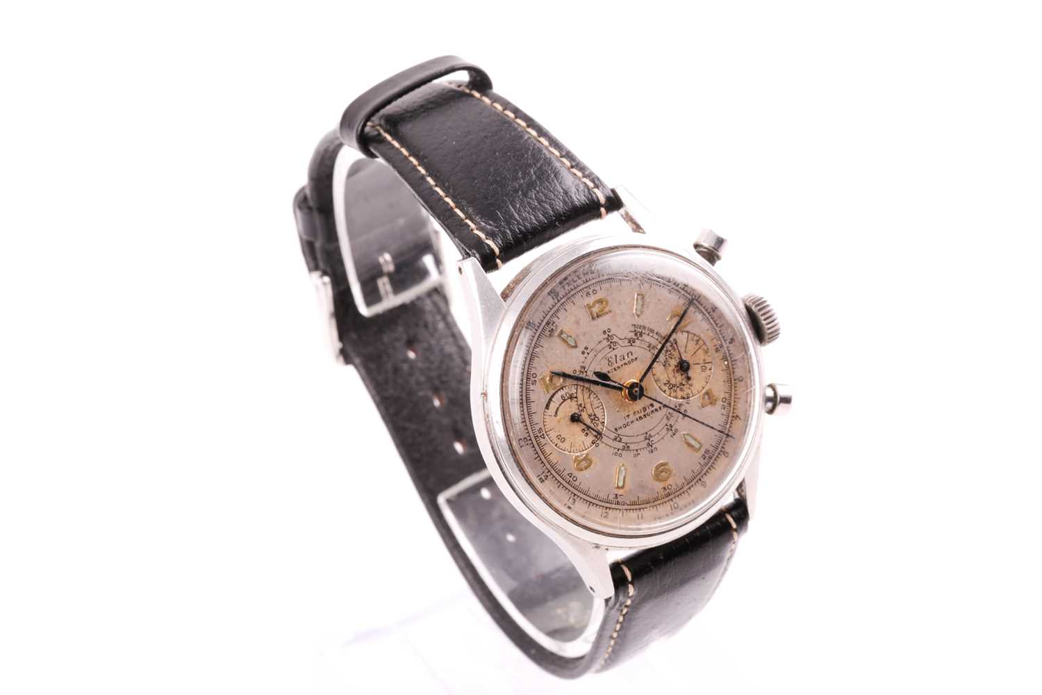 An Elan stainless steel mechanical chronograph wristwatch, the silvered dial with twin subsidiary - Image 6 of 12