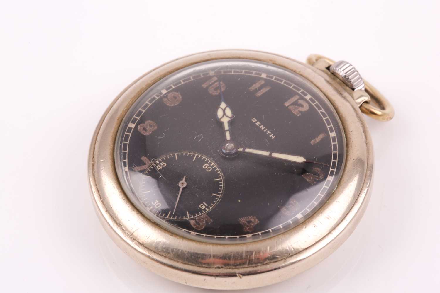 A WWII era Zenith German military pocket watch, the black dial with Arabic numerals, and - Image 3 of 3
