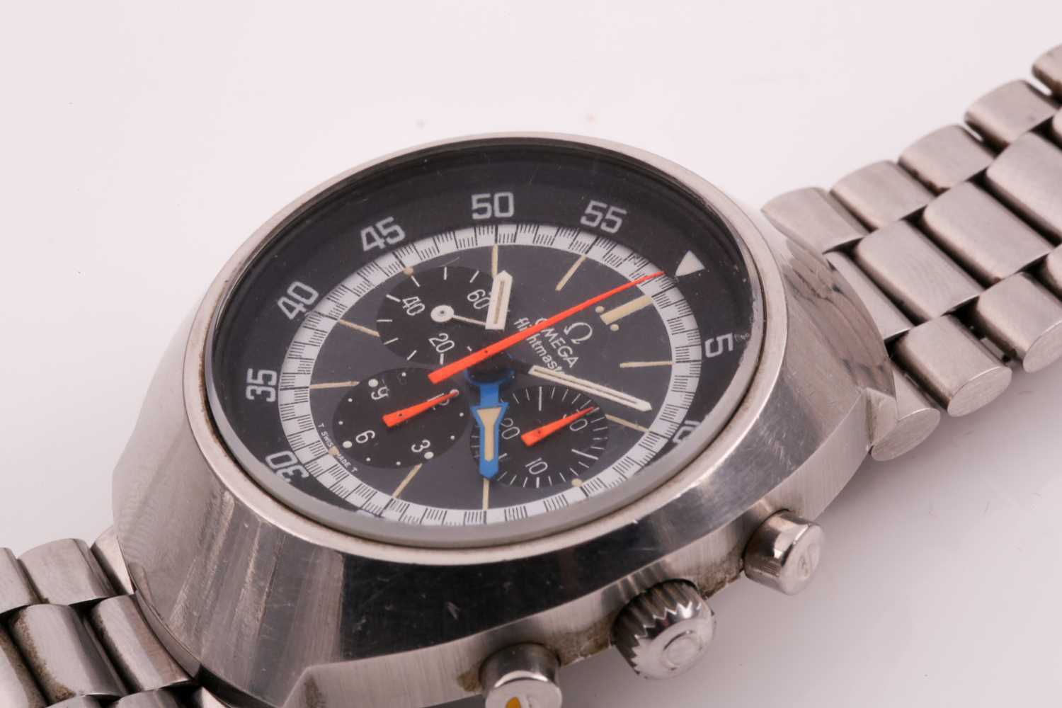 A 1972 Omega Flightmaster ref: 145.026 stainless steel chronograph wristwatch, the grey dial with - Image 6 of 12