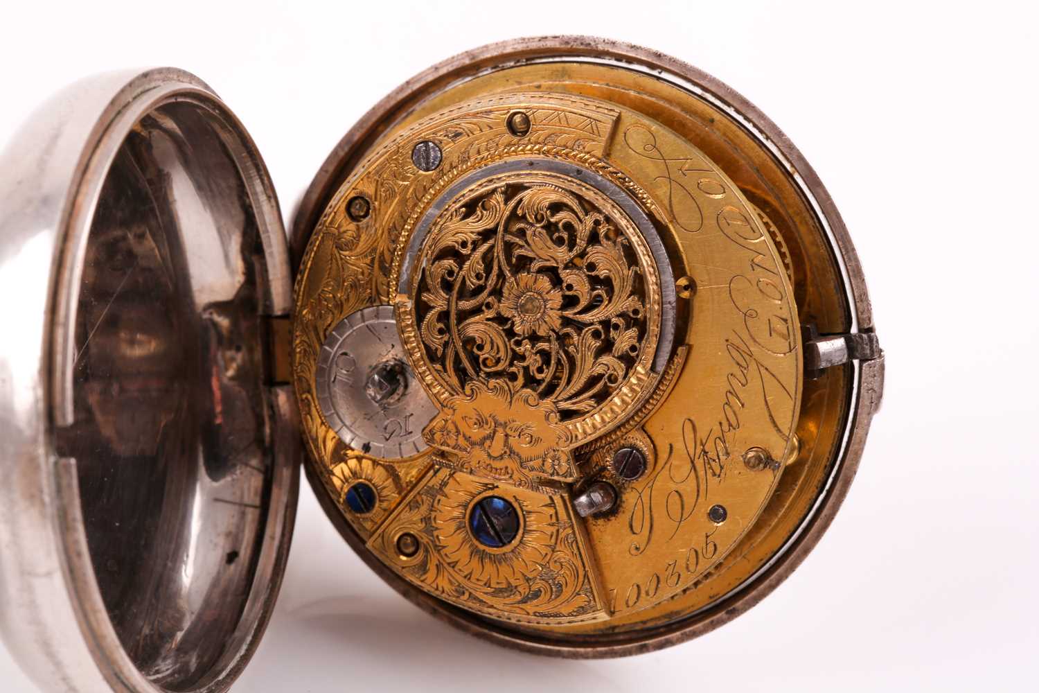 A George III silver pair-cased pocket watch, by T. Strong of London, hallmarked London 1809, the - Image 5 of 13