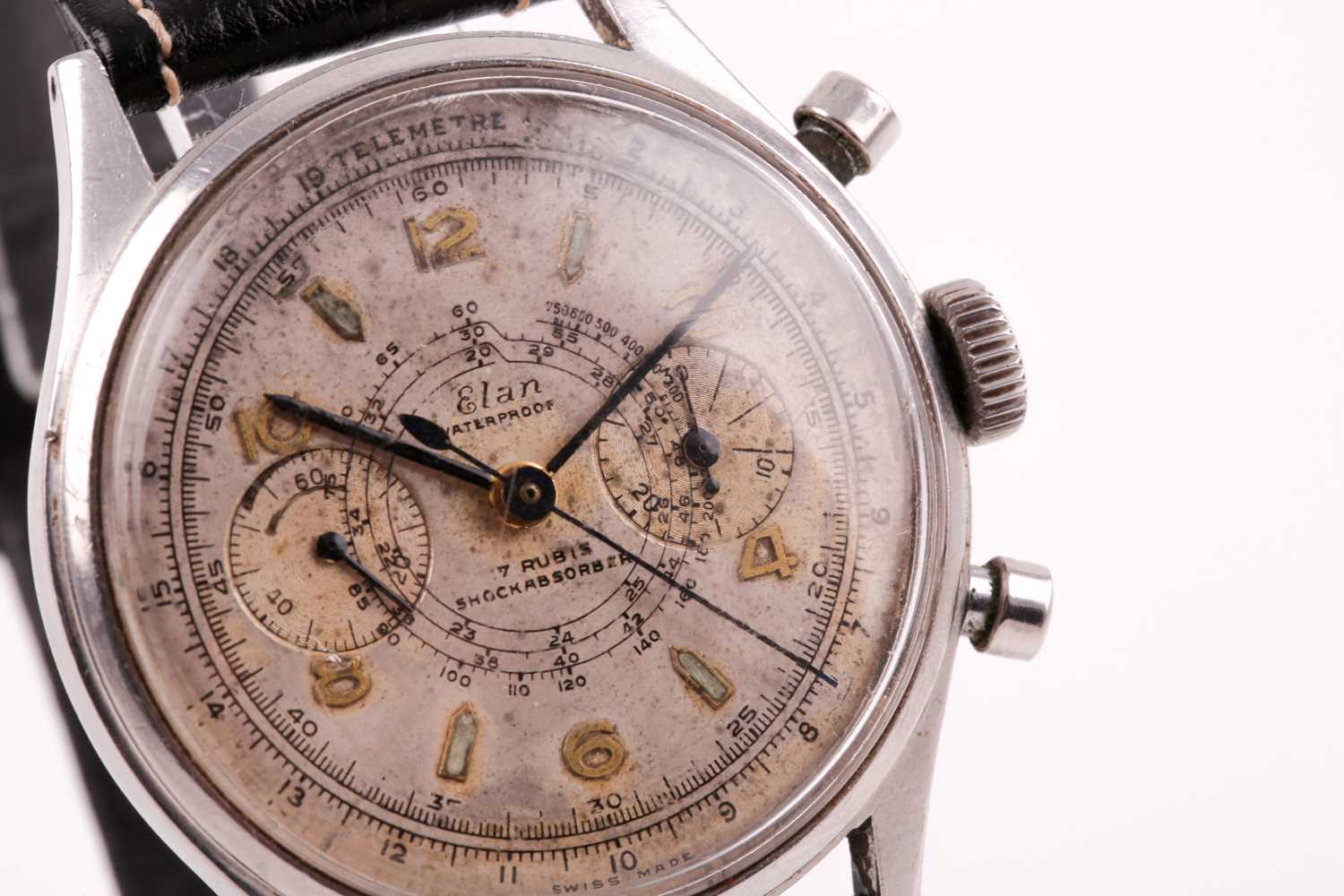 An Elan stainless steel mechanical chronograph wristwatch, the silvered dial with twin subsidiary - Image 7 of 12