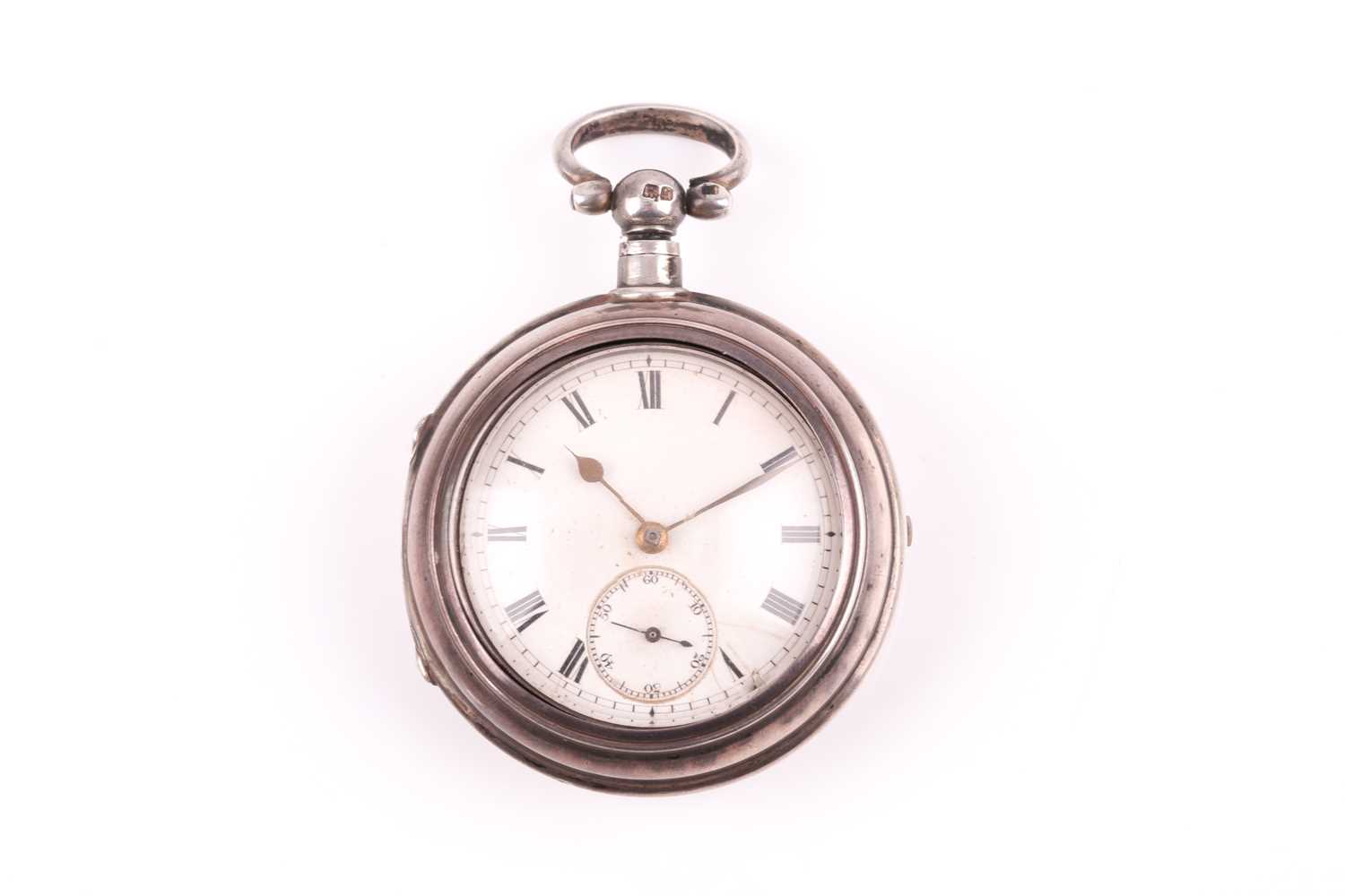 A George V silver pair-cased pocket watch, hallmarked London 1918, the white enamel dial with