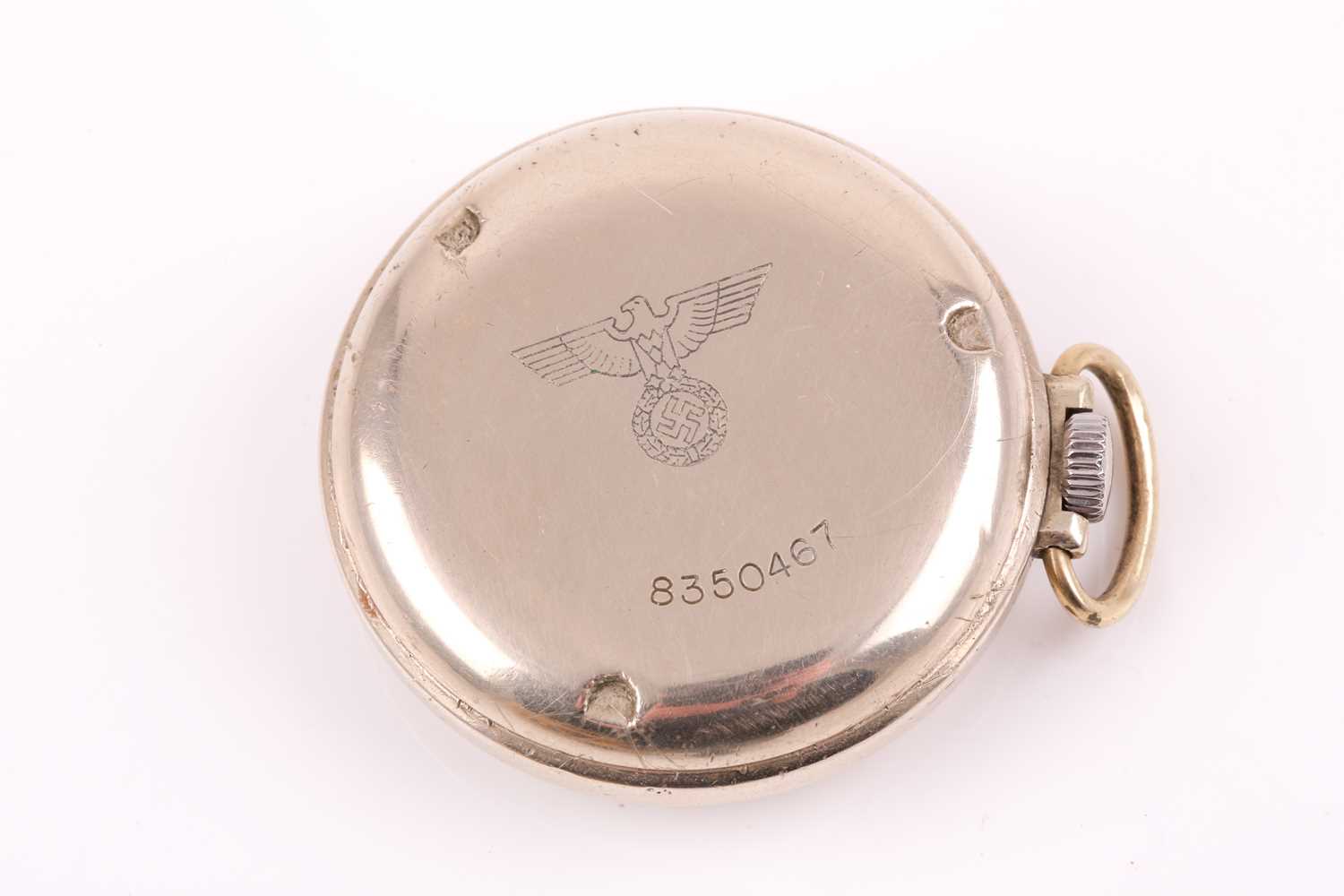 A WWII era Zenith German military pocket watch, the black dial with Arabic numerals, and - Image 2 of 3
