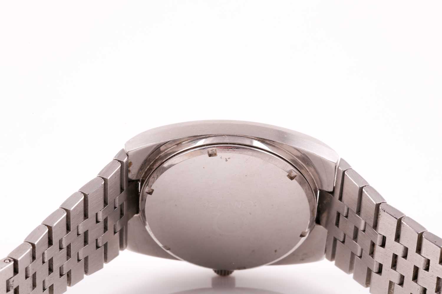 An Omega f300Hz electronic wristwatch, the rounded square silvered dial with baton indices, and date - Image 6 of 6