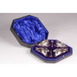 A cased set of four late Victorian salts, Sheffield 1900/1901 by Harry Atkins; oval, fluted with