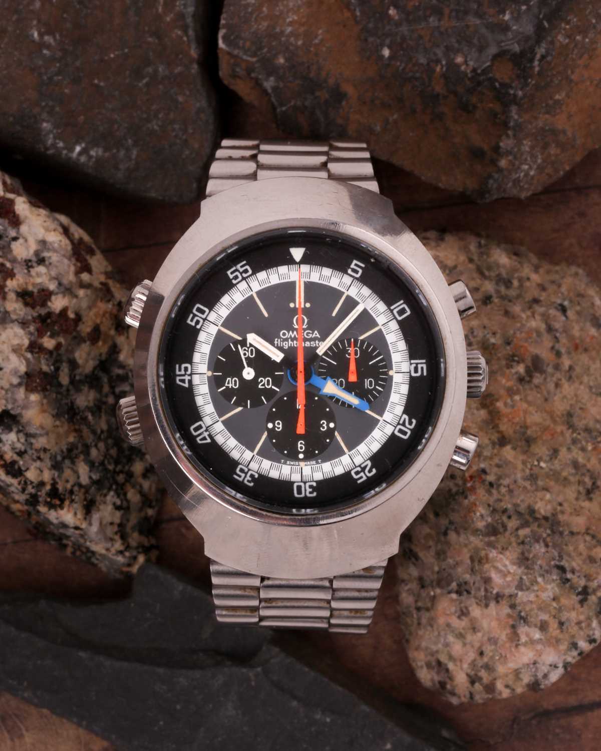 A 1972 Omega Flightmaster ref: 145.026 stainless steel chronograph wristwatch, the grey dial with - Image 9 of 12