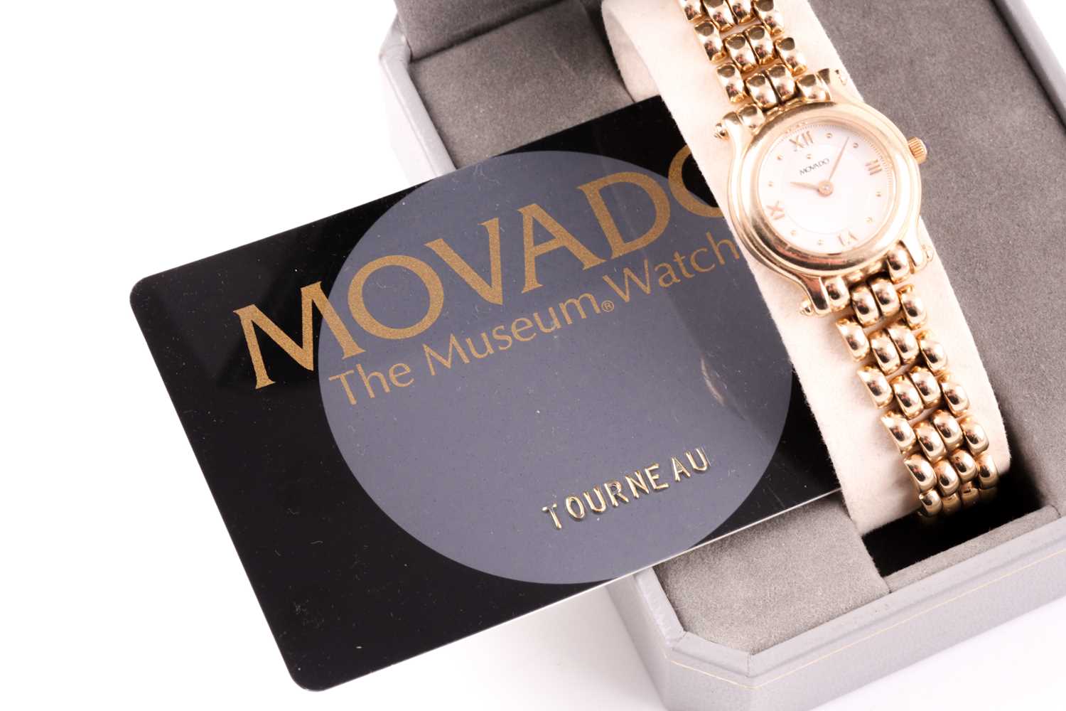 A ladies yellow metal Movado watch, the round engine-turned dial with Roman numerals, numbered to - Image 10 of 14