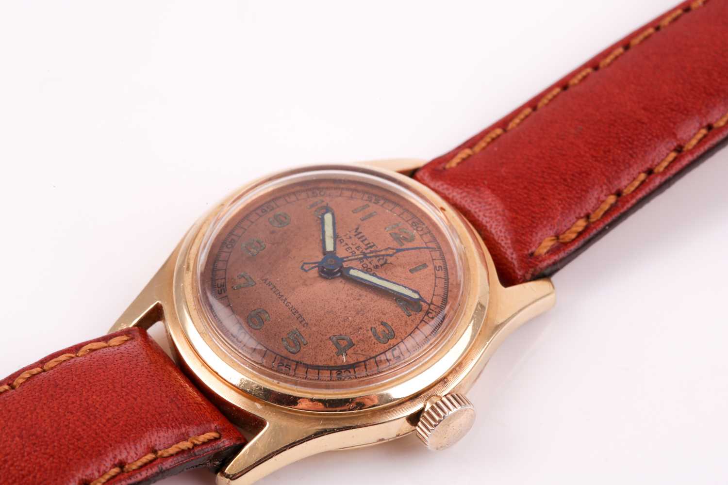 A vintage military style watch, the circular brushed copper dial with Arabic indices, outer minute - Image 2 of 6