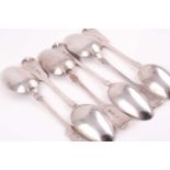 A set of six Victorian fiddle pattern table spoons, London 1899 by Jackson and Fullerton monograms