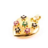 An 18ct yellow gold hollow puffy heart-shaped pendant, inset with floral clusters set with diamonds,