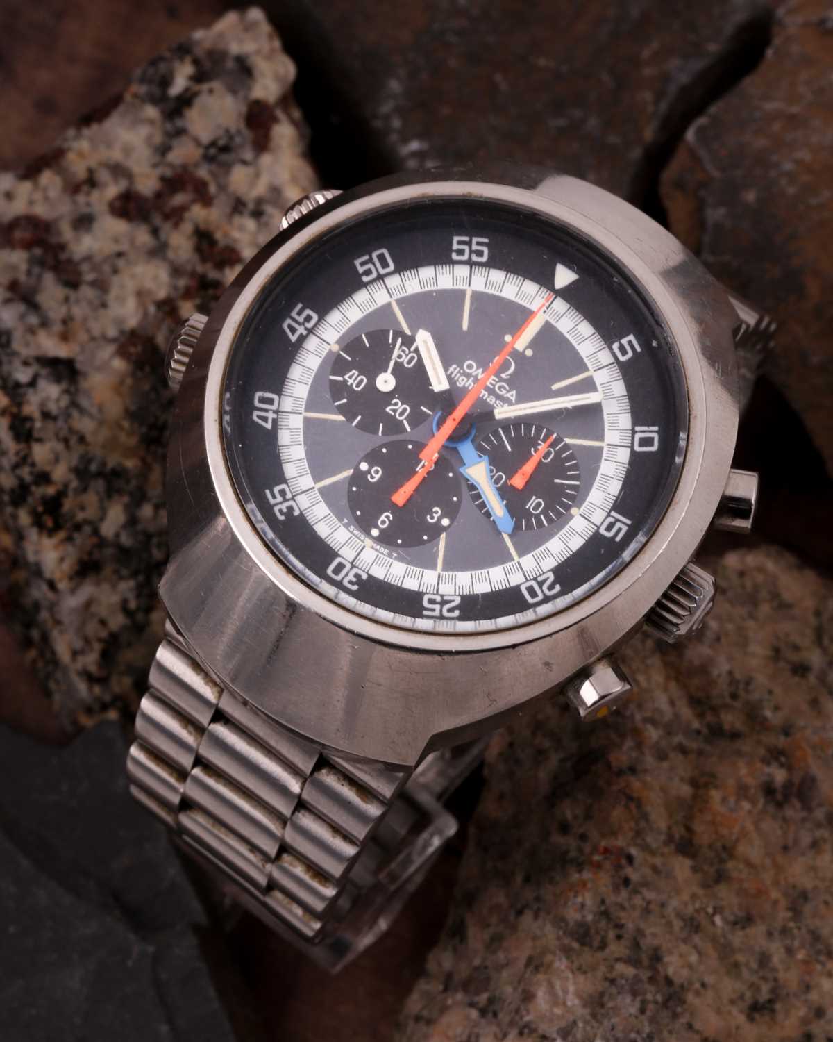 A 1972 Omega Flightmaster ref: 145.026 stainless steel chronograph wristwatch, the grey dial with - Image 10 of 12