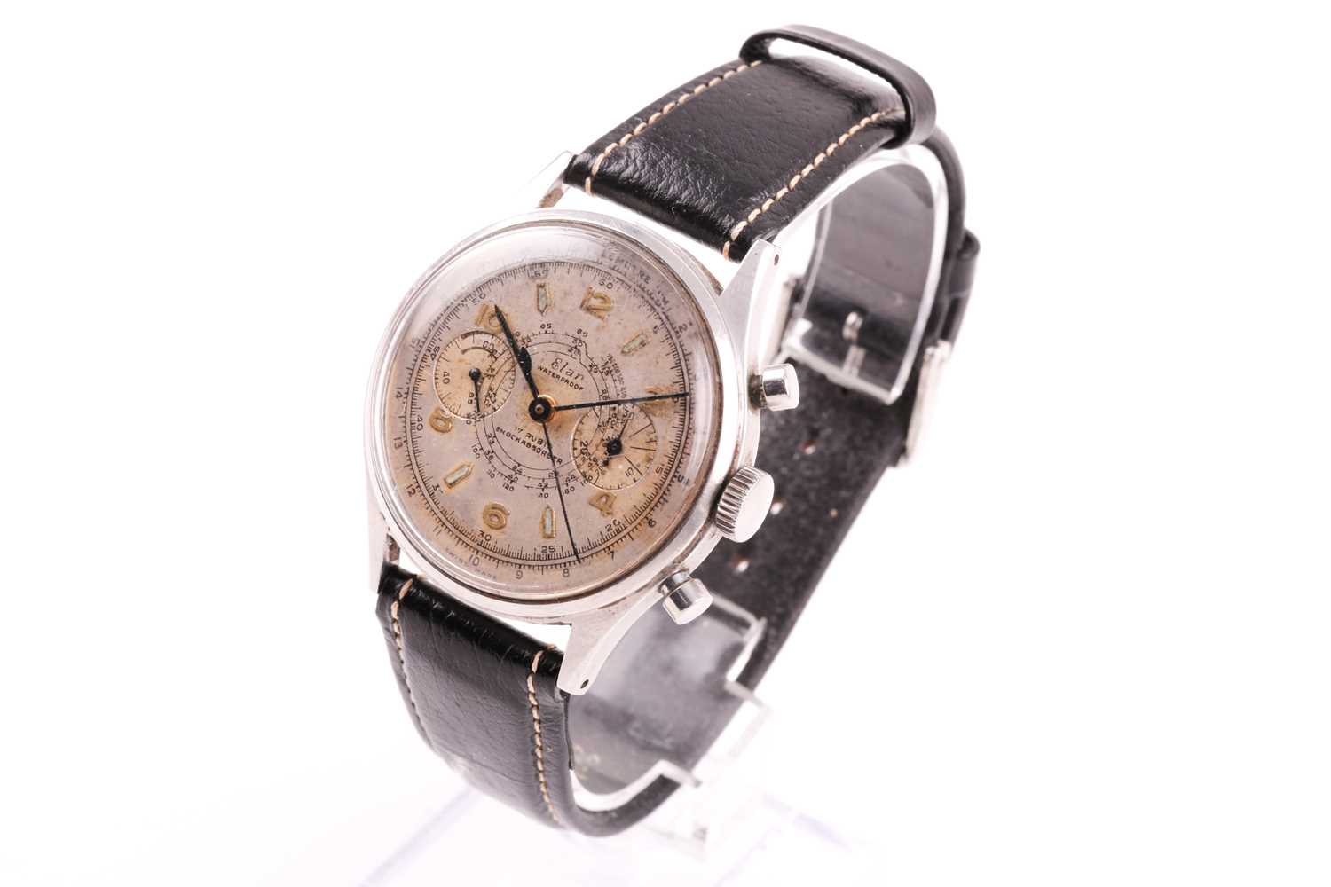 An Elan stainless steel mechanical chronograph wristwatch, the silvered dial with twin subsidiary - Image 5 of 12