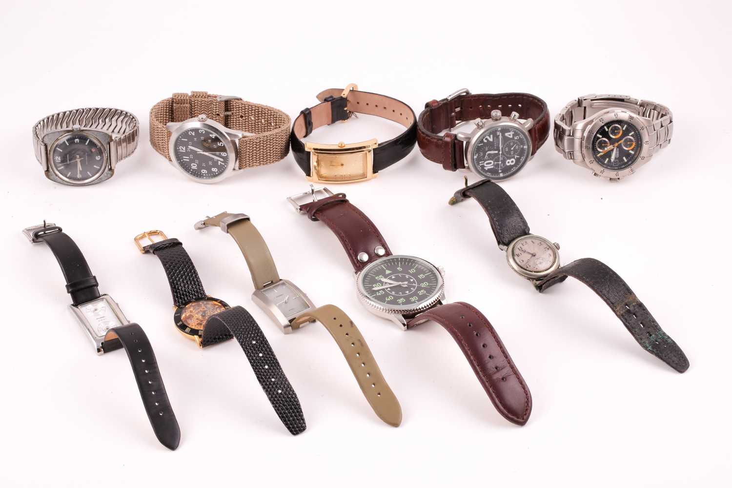 A group of ten assorted wristwatches, including watches by Fossil, Ingersoll, and others. (10)