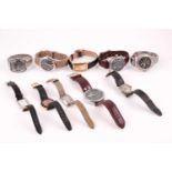 A group of ten assorted wristwatches, including watches by Fossil, Ingersoll, and others. (10)