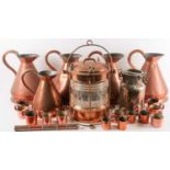 A large quantity of brass and copper items, to include a ship's lantern, copper flagons, copper