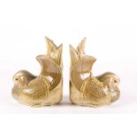 A pair of Lladro mandarin duck bookends, printed and incised marks, 22cm