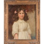 19th century school, a half-length portrait of a girl in a white dress, unsigned oil on canvas, 57