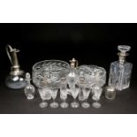 A collection of Victorian and later cut glassware, comprising a Victorian silver plated ewer