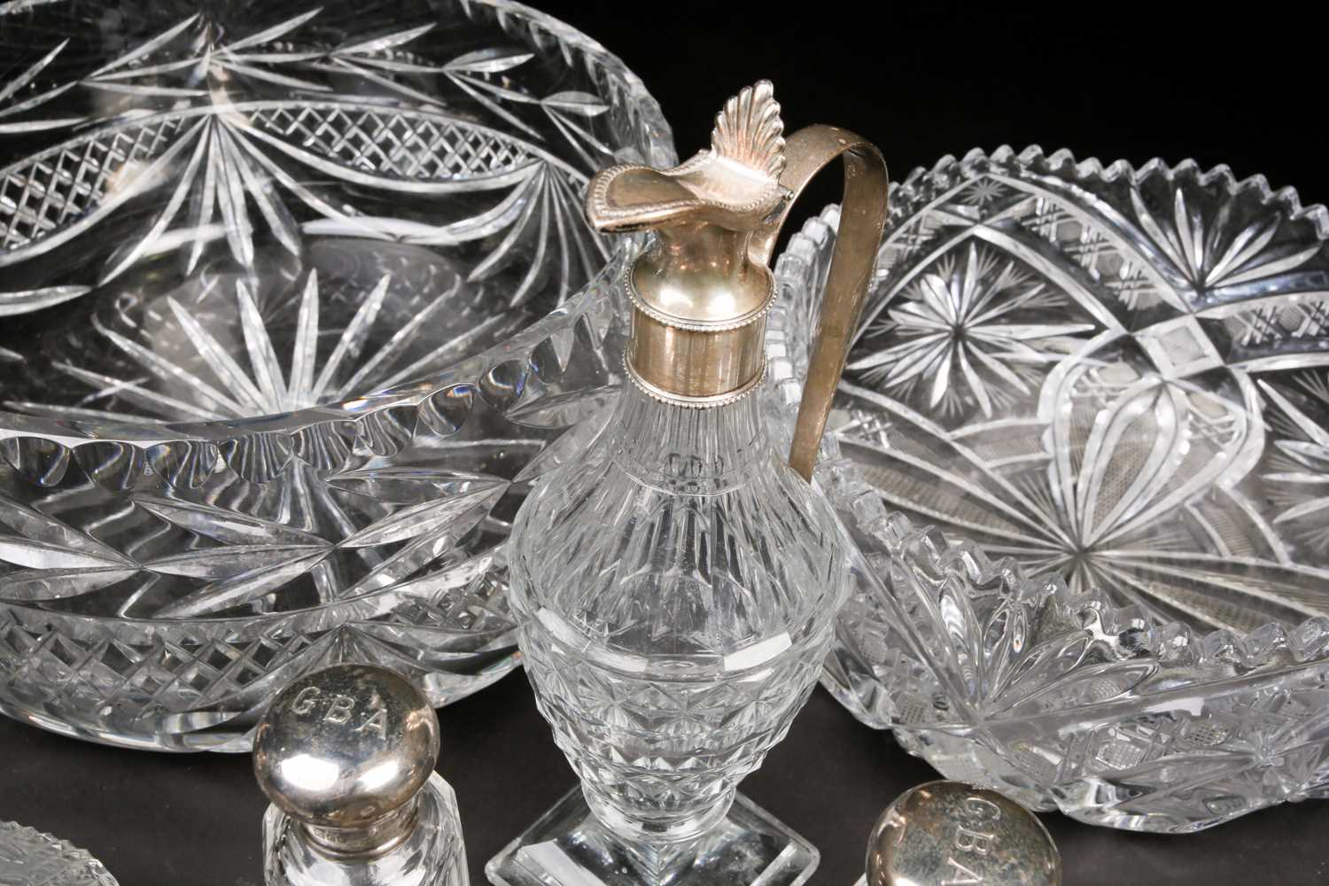 A collection of Victorian and later cut glassware, comprising a Victorian silver plated ewer - Image 4 of 5