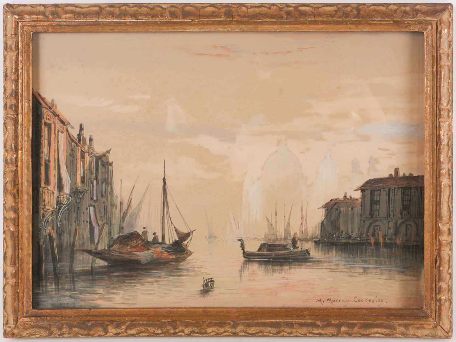 Margaret Murray Cookesley (c.1850-1927), a Venetian scene, with boats and figures before buildings