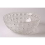A mid-century Lalique opalescent Nemours pattern glass bowl, frosted and polished glass with black