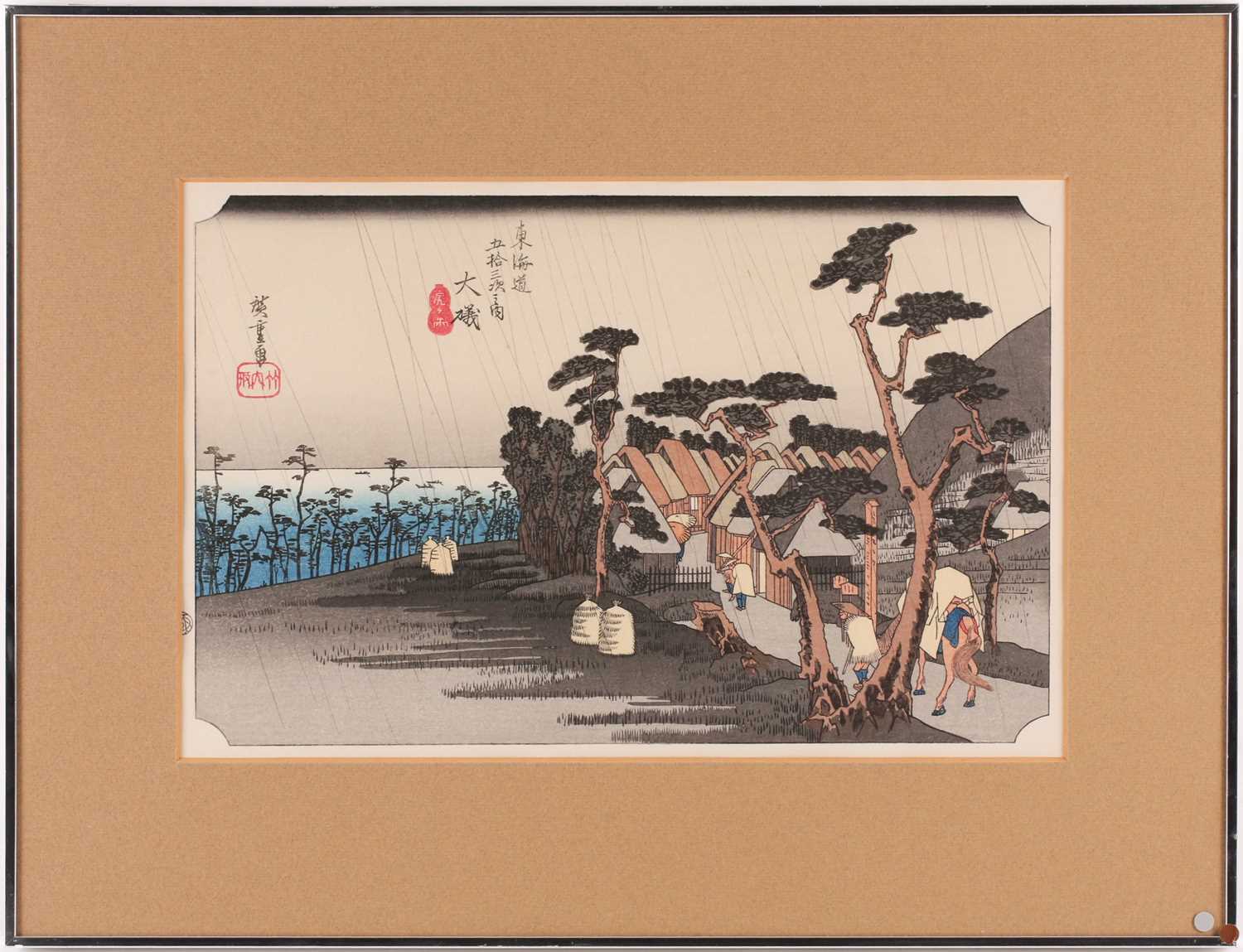 Utagawa Hiroshige (1797 - 1858), Tiger Rain at Oiso Station, the 8th station on the Tokaido, censors