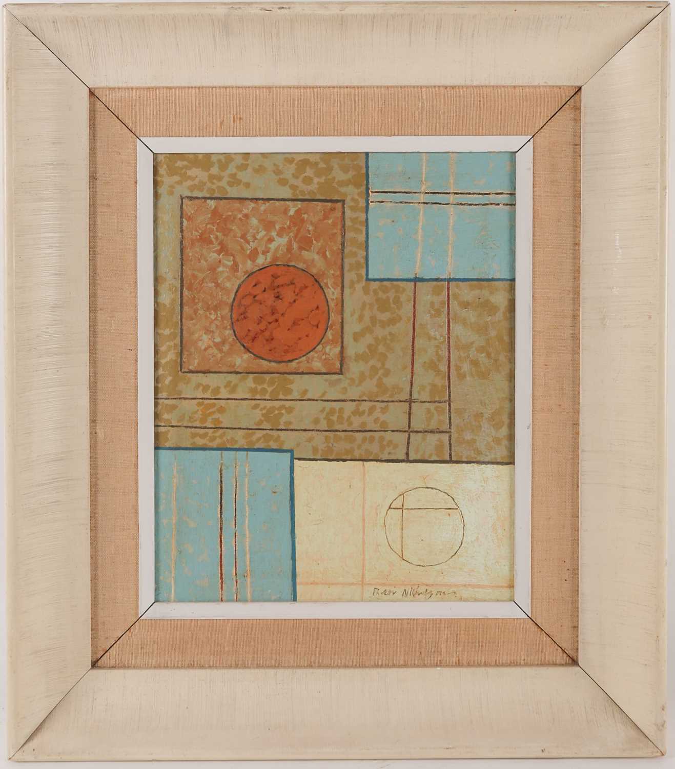 Follower of Ben Nicholson (1894-1992), abstract composition with circles and squares, oil on canvas,