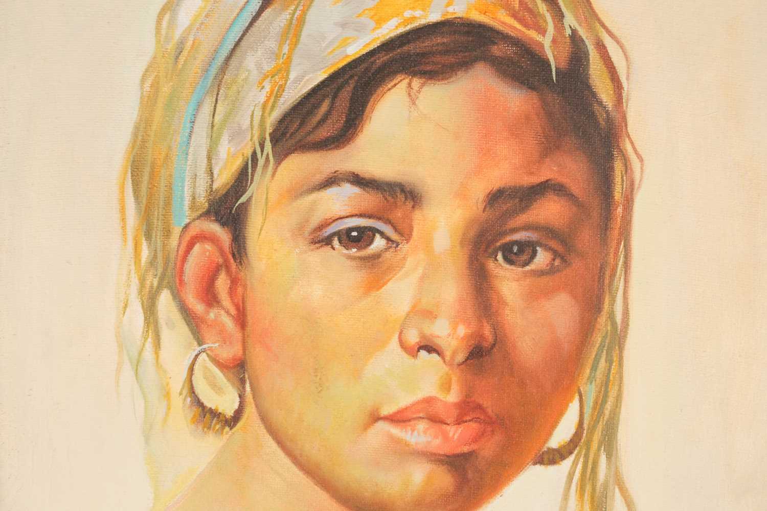 Nasser (20th century), 1997, a portrait of a young woman, oil on canvas, 49.5 cm x 39 cm in a gilt - Image 3 of 4