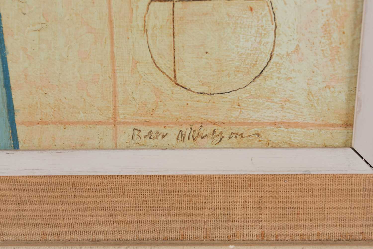 Follower of Ben Nicholson (1894-1992), abstract composition with circles and squares, oil on canvas, - Image 2 of 4