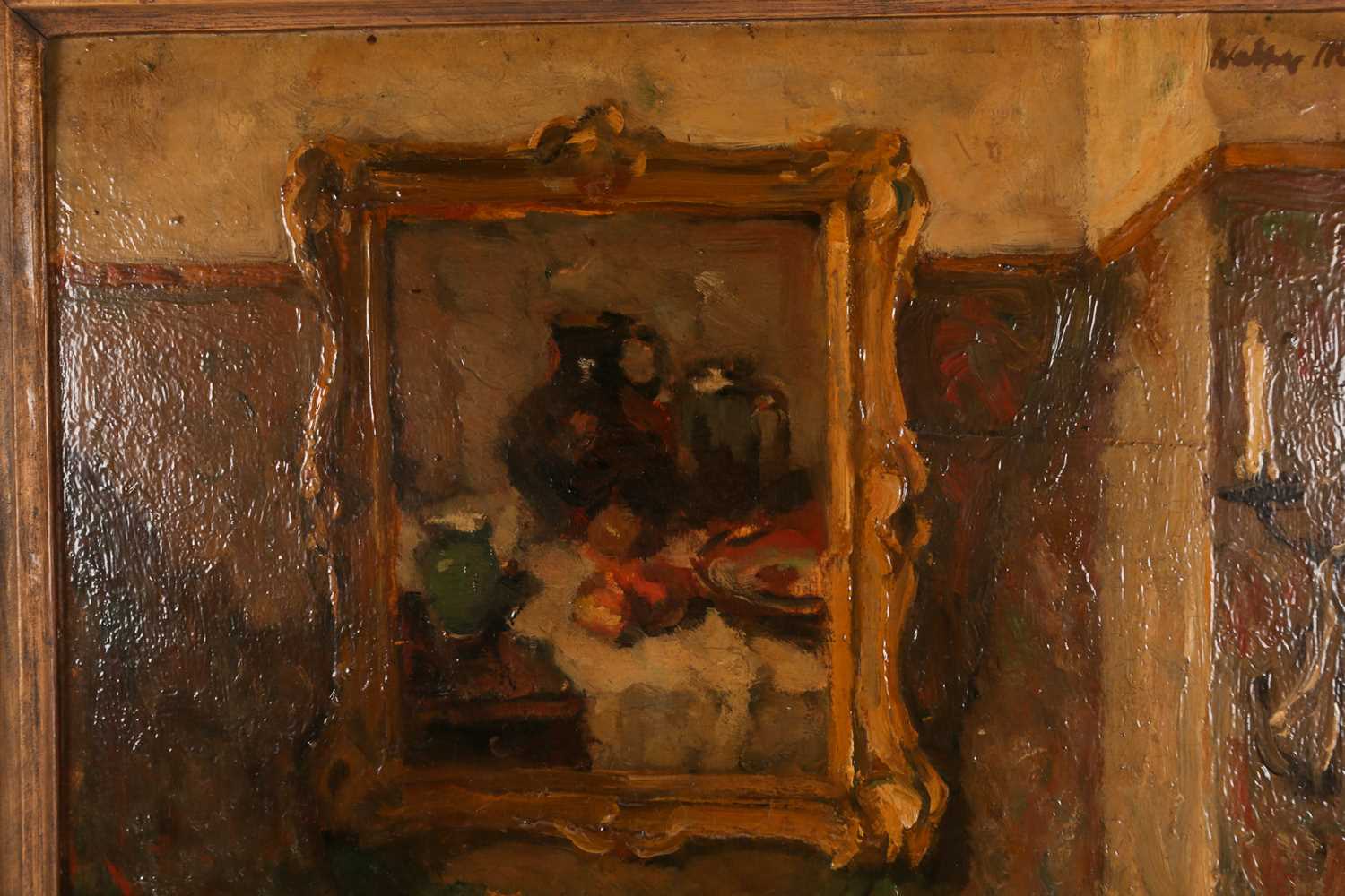 Early 20th-century school, an interior scene, indistinctly signed oil on panel, 49 cm x 33 cm in a - Image 3 of 4