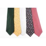 Five gentleman's designer ties, to include examples by Hermes (x3), Gieves & Hawkes and Christian