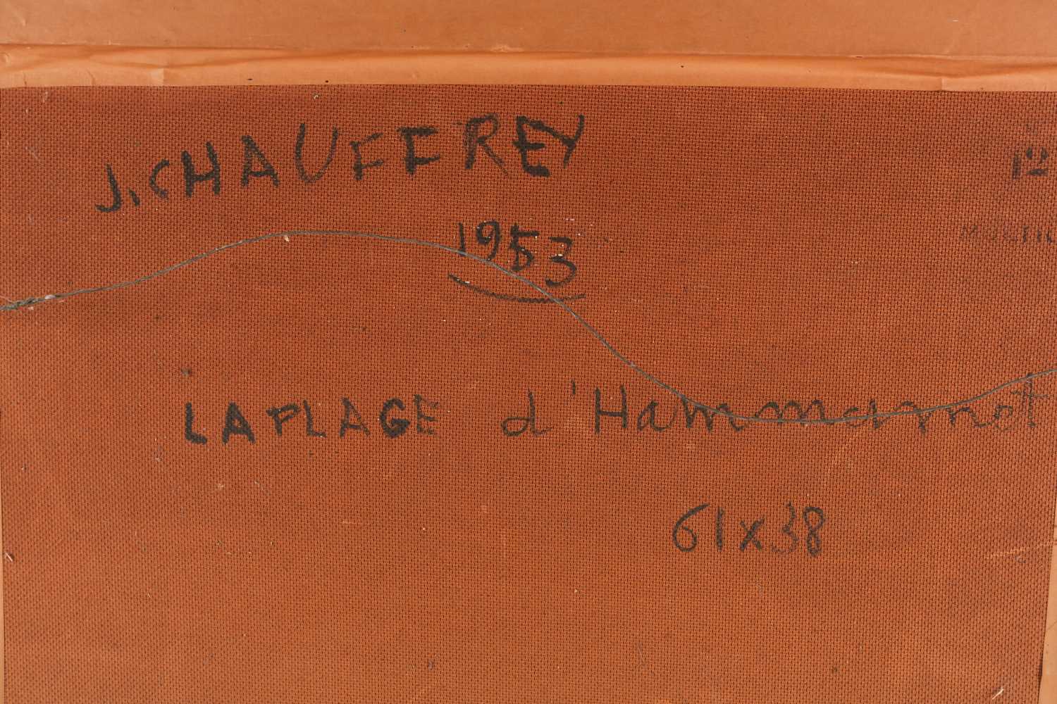 Jean B Chauffrey (b.1911), 'La Plage d'Hammamet', oil on panel, signed and dated 1953 (also signed - Image 2 of 7